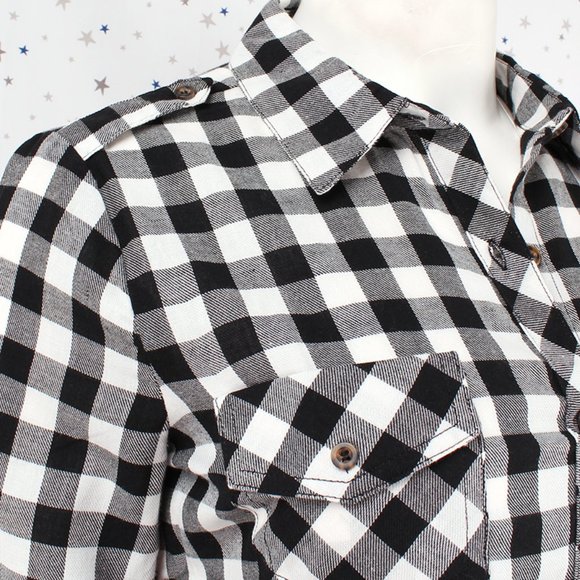 Plaid Shirt Dress with Belt White Black Small - Picture 4 of 8